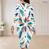Women Plus Size Round Neck Long Sleeve Colorful Printed Bodycon Midi Dress