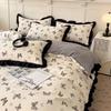 Washed Cotton Ruffle Bedding Set French Hepburn Style Floral Sets