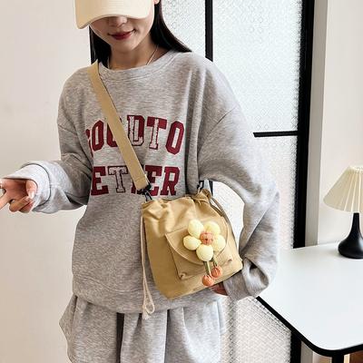 Canvas Messenger Bag Versatile Mini Drawstring Bucket Small Bag Female Flower Cute Cloth Bag