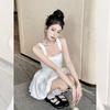 Summer White Polyester Spliced Sleeveless Aline Dress For Petite Women