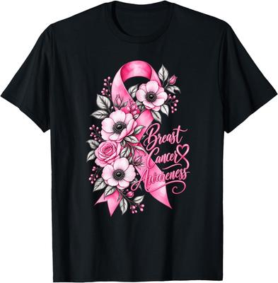Breast Cancer Awareness Pink Ribbon Floral Survivor Women T-Shirt