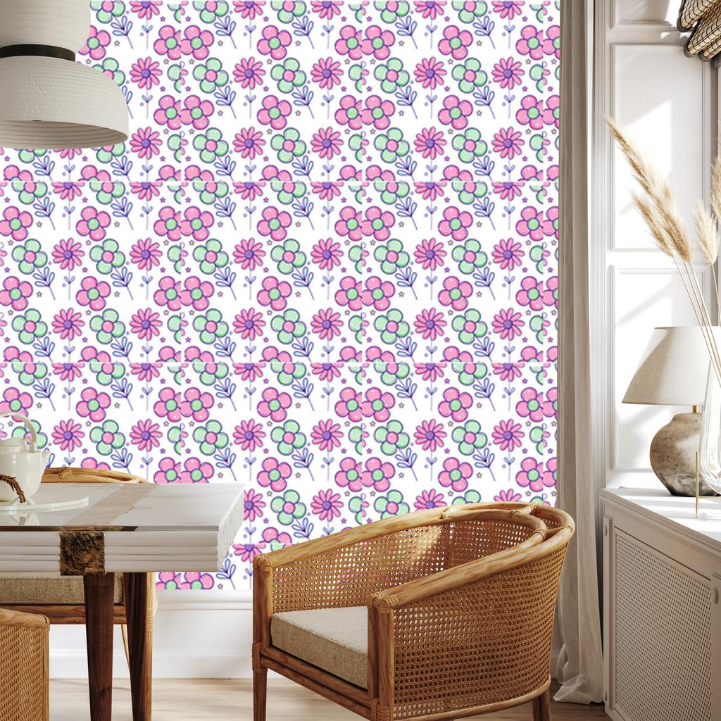 Wallpaper Flowers White, Powder Pink and Lavender for Living Room and Bedroom 50x1000