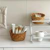 Round Hand-Woven Seagrass Rattan Storage Basket - Pastoral Style for Desktop or Kitchen Organization