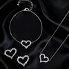 Full Diamond Hollow Heart Necklace Earring Set Lightweight Fashion Alloy Jewelry for Teen Girls Daily Accessory