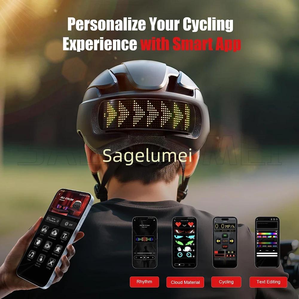 LED Bike Helmet with LED Display Screen Taillight Smart APP Control Bicycle Helmet Road MTB Cycling Helmets Turn Signals Remote