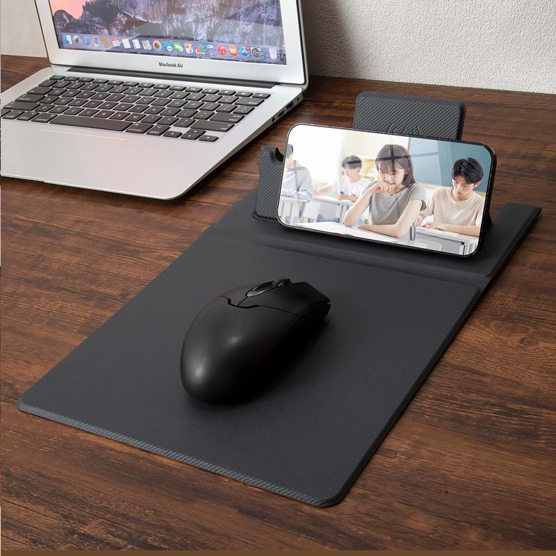 Foldable PU Leather Laptop Mouse Pad 15W Wireless Phone Charger with Pen Holder