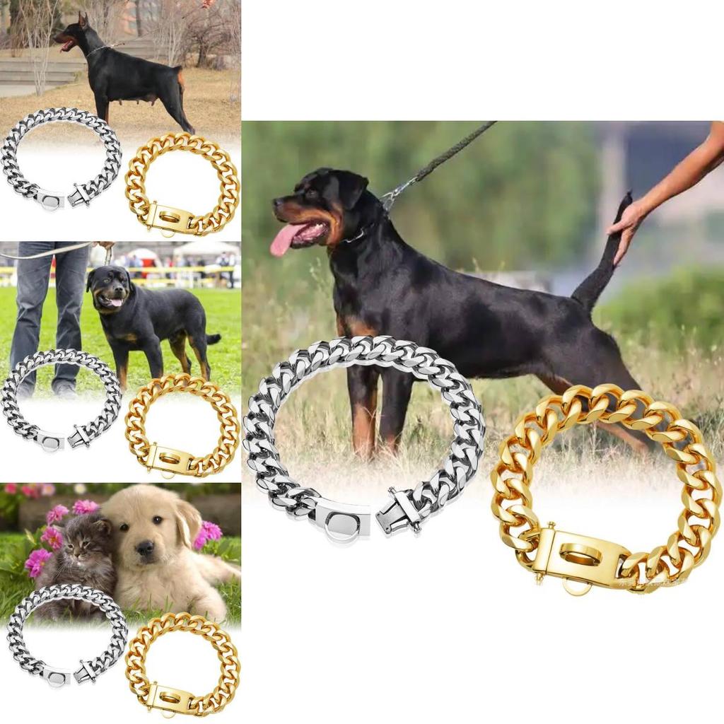 Bequemes 19mm Goldfarbenes Edelstahl Hundekettenhalsband Mit Stilvollem Karomuster