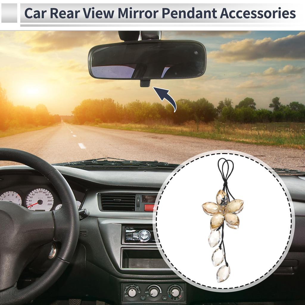 RATCHROLL 1pcs Artificial Crystal Tassel Flower Car Rear View Mirror Pendant Accessories Car Hanging Ornament Champagne