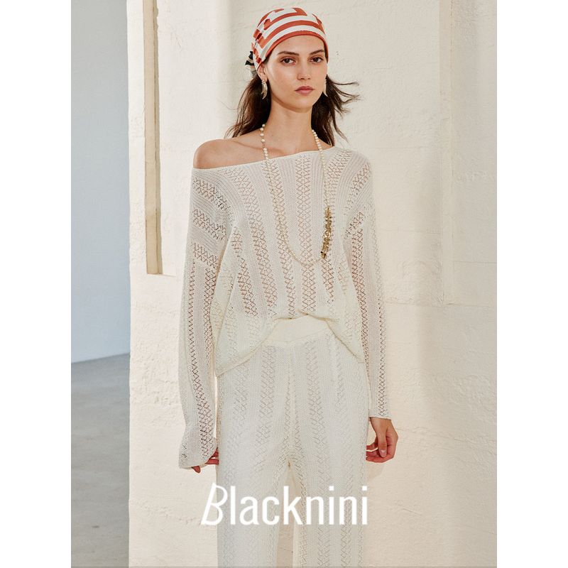 Blacknini "Light Breathing" Ingot Needle Tencel Triacetate Cut Out Texture Knitting Tops/Pants