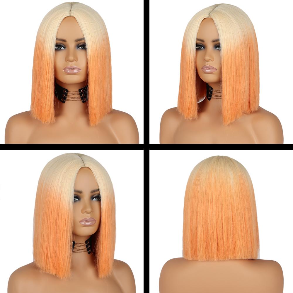 WERD Short Bobo Wig Synthetic Wigs for Women Golden Orange Straight Ombre Heat Resistant Lolita Cosplay Party Hair