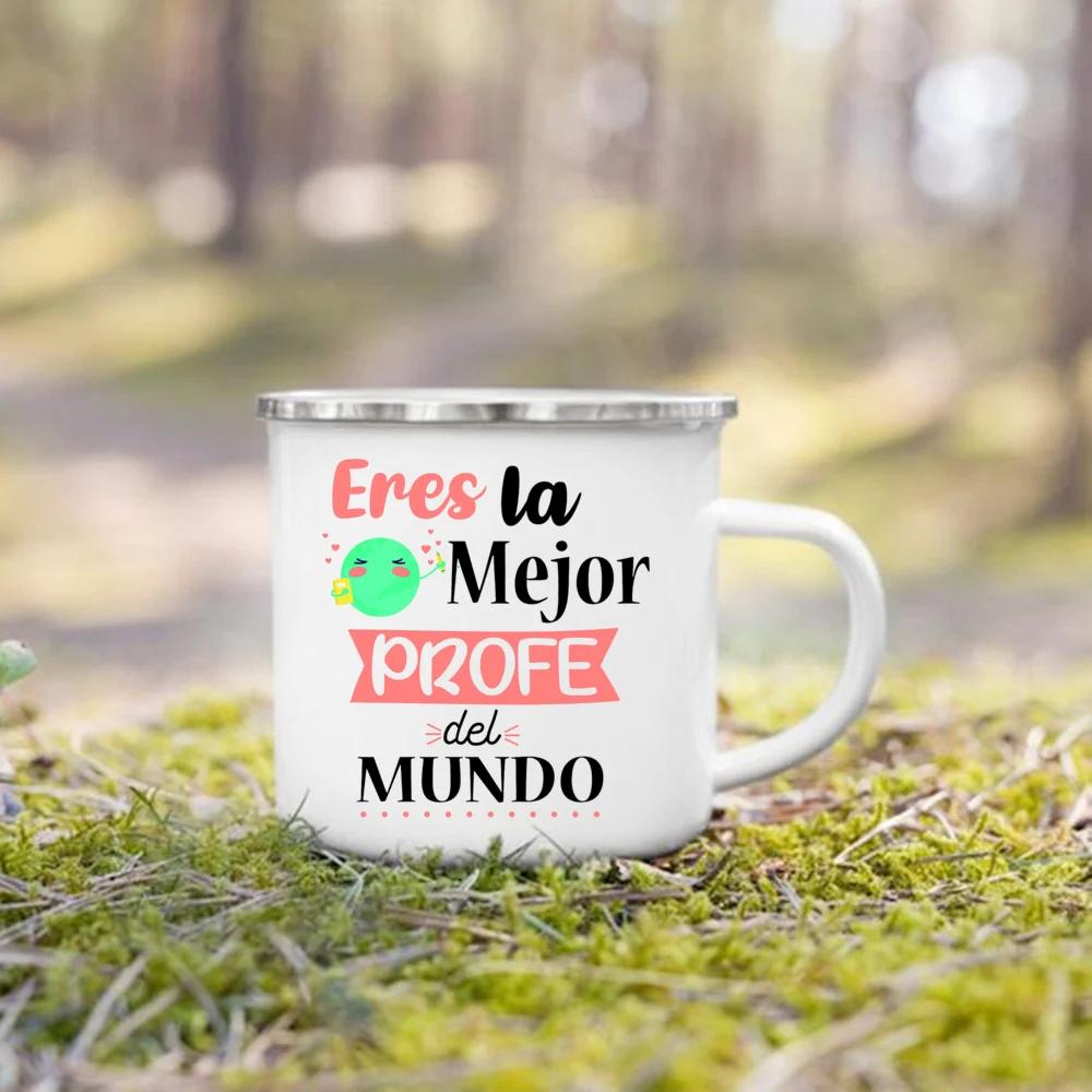 Spanische Print Tasse Kaffee Tee Tassen Getränke Wasserbecher Lehrerleben Emaille Tassen Schule Zuhause Griff Trinkgeschirr Beste Geschenke für Lehrer