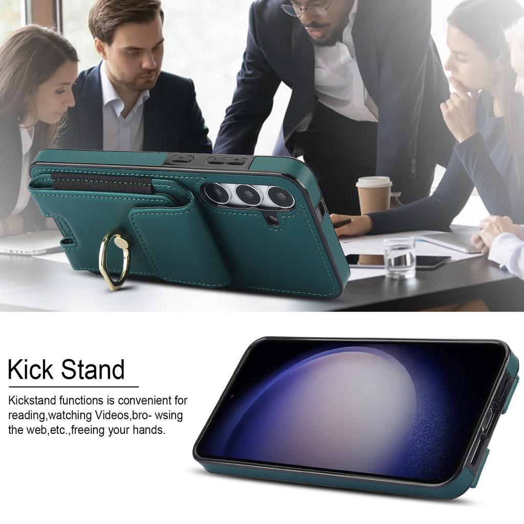 For Samsung Galaxy S24 Case Leather Coated TPU Kickstand Card Holder Phone Cover
