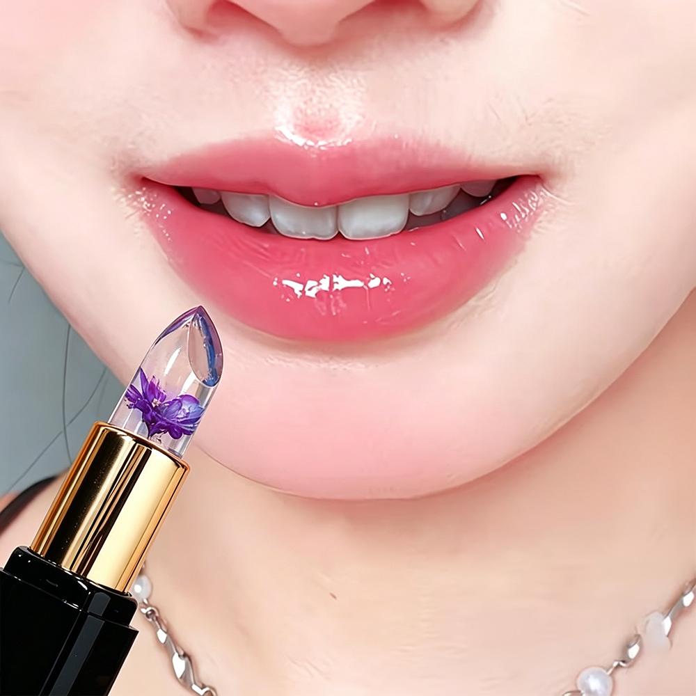 HISYI Crystal Changing Petal Lipstick, Jelly Lip Balm, Moisturizing Long Lasting Non-Stick Cup Glossy Lip Makeup for Women