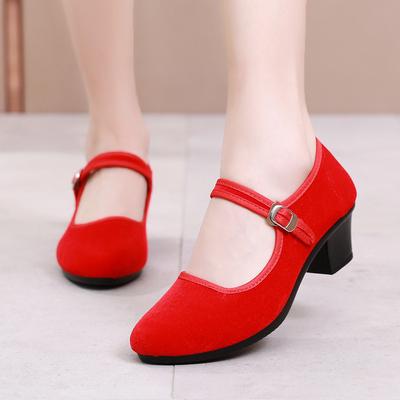 Autumn New Women's Shoes Polyurethane Sole Lightweight Hotel Etiquette Shoes One-word Buckle Medium Heel Soft Sole Mother Shoes Middle-aged Shoes