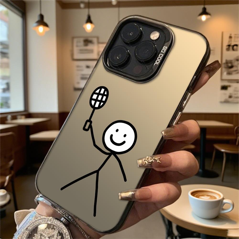 Stick Figure with Racket Phone Case for Iphone 16 15 14 13 12 11 Pro Max Mini Shockproof Anti-Scratch Protective Hard Cover