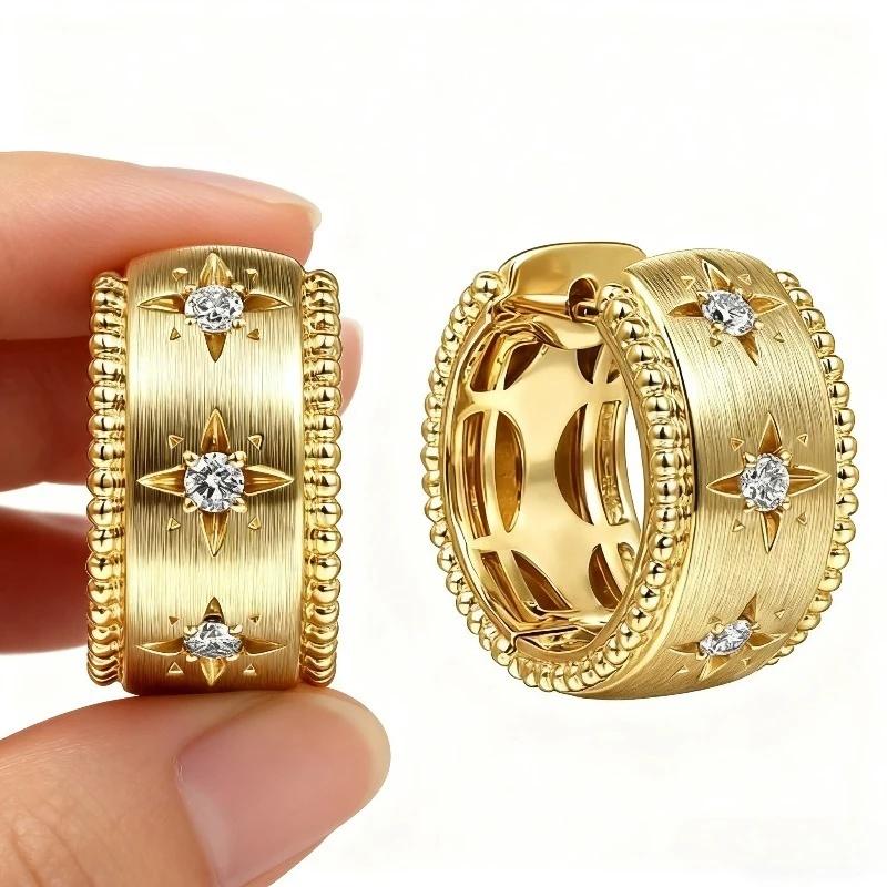 

Huitan Dainty Hoop Earrings with Shiny Star Design Stylish Brilliant Piercing Engagement Zircon Noble Versatile Daily Accessory