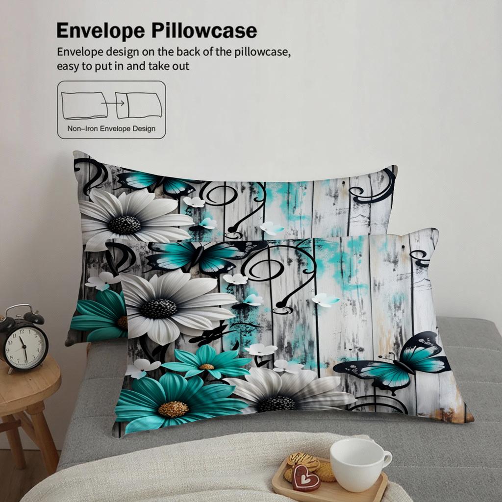 Full Size simple Teal Bedding Sets 3D Printed Floral Minimalist Style 3pcs Duvet Cover Comforter Not Included Room Decoration