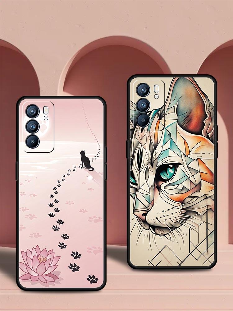 Abstract Creative Cat Line Phone Case For Oppo Reno 13 12 11 10 7 F Find X5 X6 A98 A80 A79 A78 A57 A54 A31 A17 Pro 5G Soft TPU