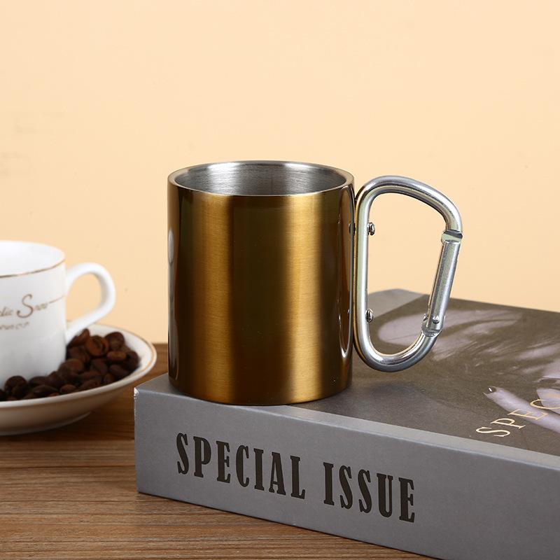 

Outdoor Camping Coffee Cup 220Ml Double-Layer Stainless Steel Mouth Cup Wilderness Survival Mountaineering Buckle 220ML (height 76MM, mouth 69MM) бронзовий