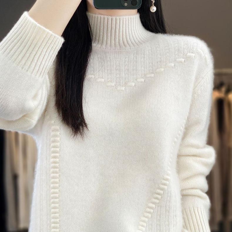 

Женский свитер с полувысоким воротом, плотный, однотонный, повседневный, свободный и утягивающий, вязаный свитер 3XL белый