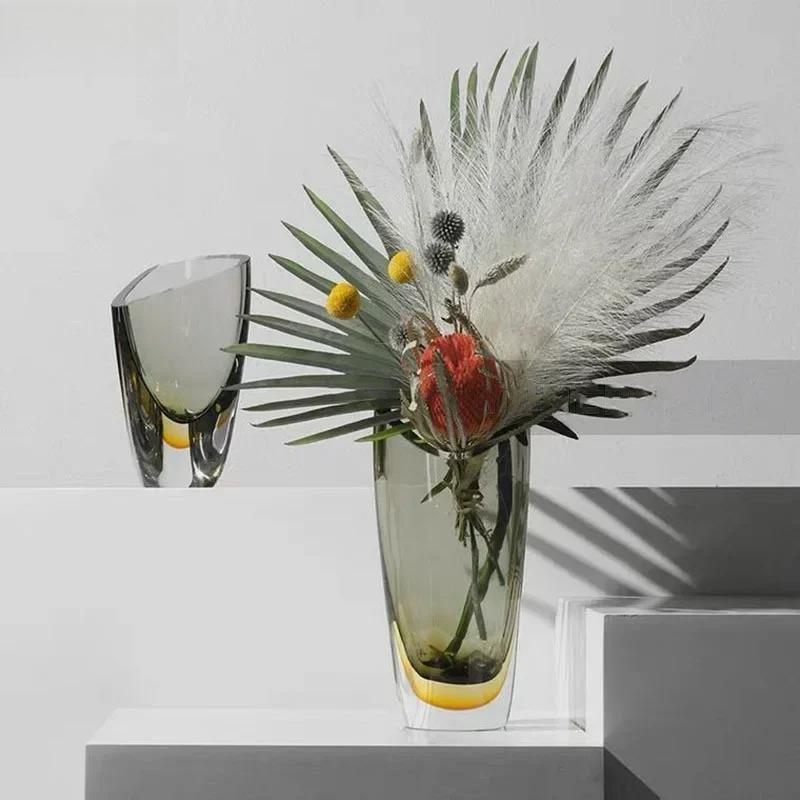 Minimalism Amber Color Glass Vase Hydroponics Flower Pots Desk Decoration Flower Arrangement Floral Vases Modern Home Decor