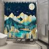 1pc Starry Mountain Landscape Shower Curtain - Golden Peaks & Teal Lake, Moonlit Night Design, Polyester, Stylish Bathroom Decor