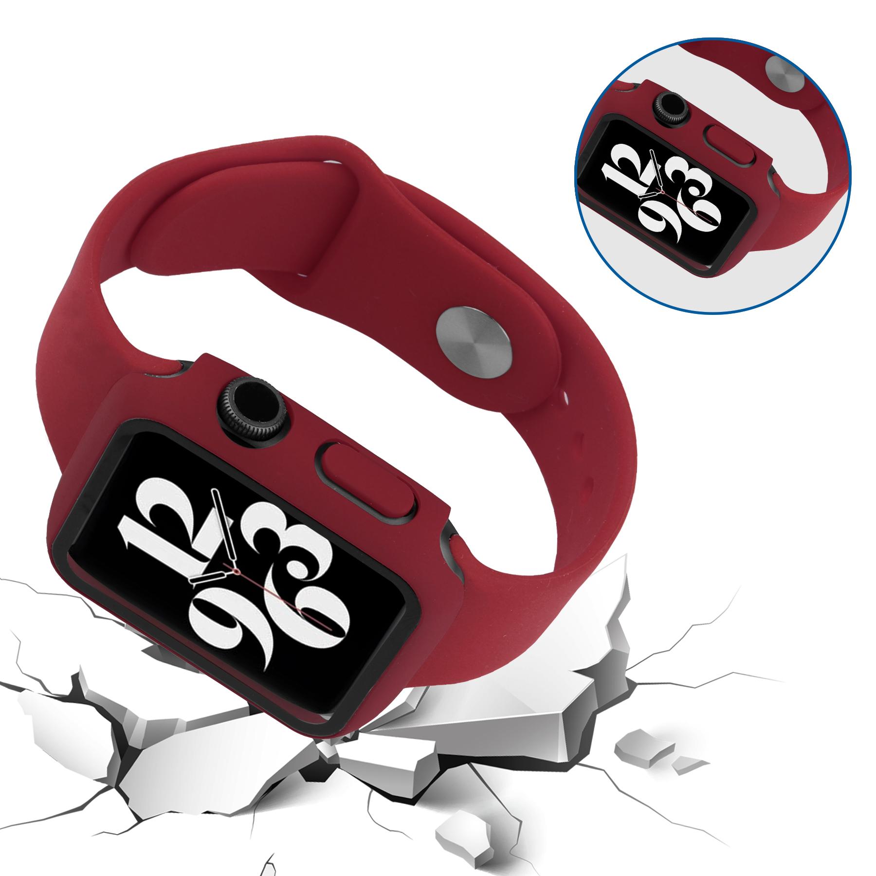 

Tempered Glass Screen Protector PC Watch Case Cover+Silicone Watch Band for Apple Watch Series 7 41mm Rose