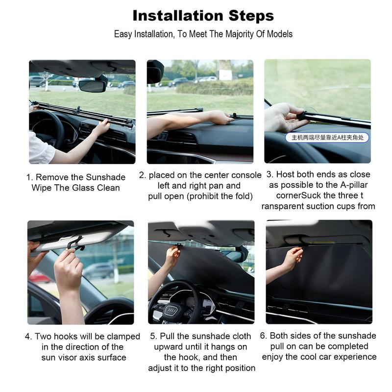 Zatáhovací sluneční clona do auta Zatáhovací sluneční clona na čelní sklo auta Délkově nastavitelná vnitřní sluneční clona s háčkem Dvojitá tyč