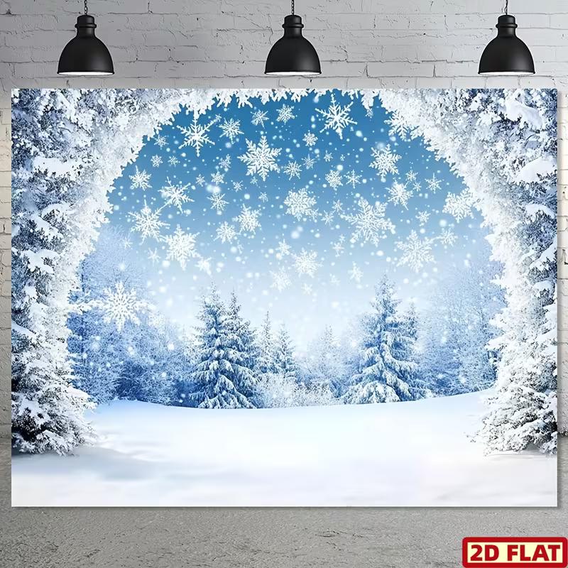 2D Holiday Winter Tapestry, Snowy Forest & Falling Snowflakes Background Cloth 47.2x31.5inch/120*80cm