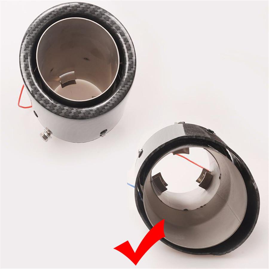 35-61mm Vstupní kryt výfukové trubky tlumiče auta s vzhledem karbonových vláken a červeným LED světlem
