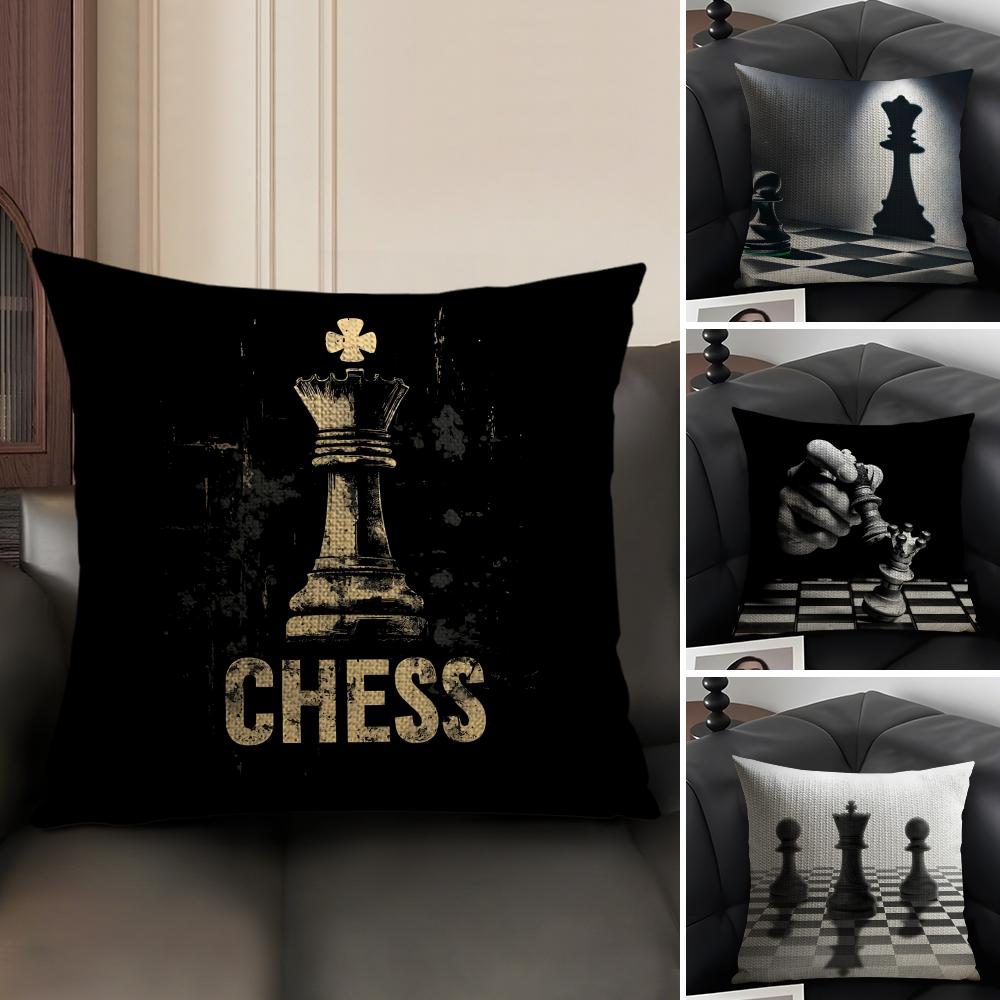 Chess Cool Cushion Cover Natural Linen Organic Fabric Double-Sided Printing Sofa Home Decor Gift Pillow Case