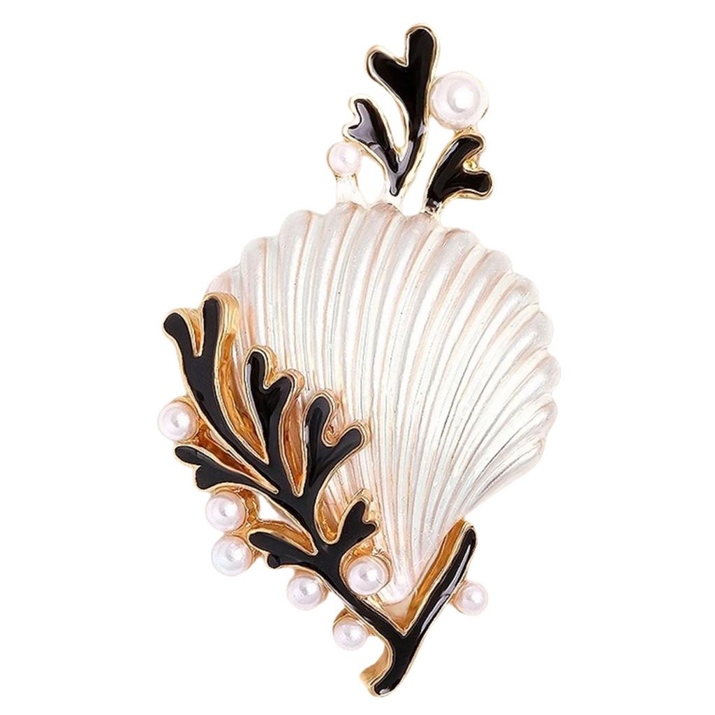 Shell Coral Brooch With Pearls Accent And Vivid Drip Glaze Craftsmanship Lapel Pin For Daily Wear Or Special Occasions
