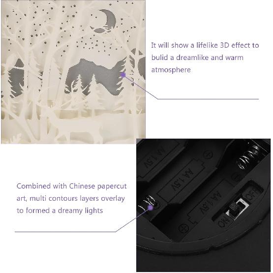 Uonlytech Forest Deer Papercut Light Box Decorative 3D Shadow Light LED Lamp Night Light for Christmas Gift