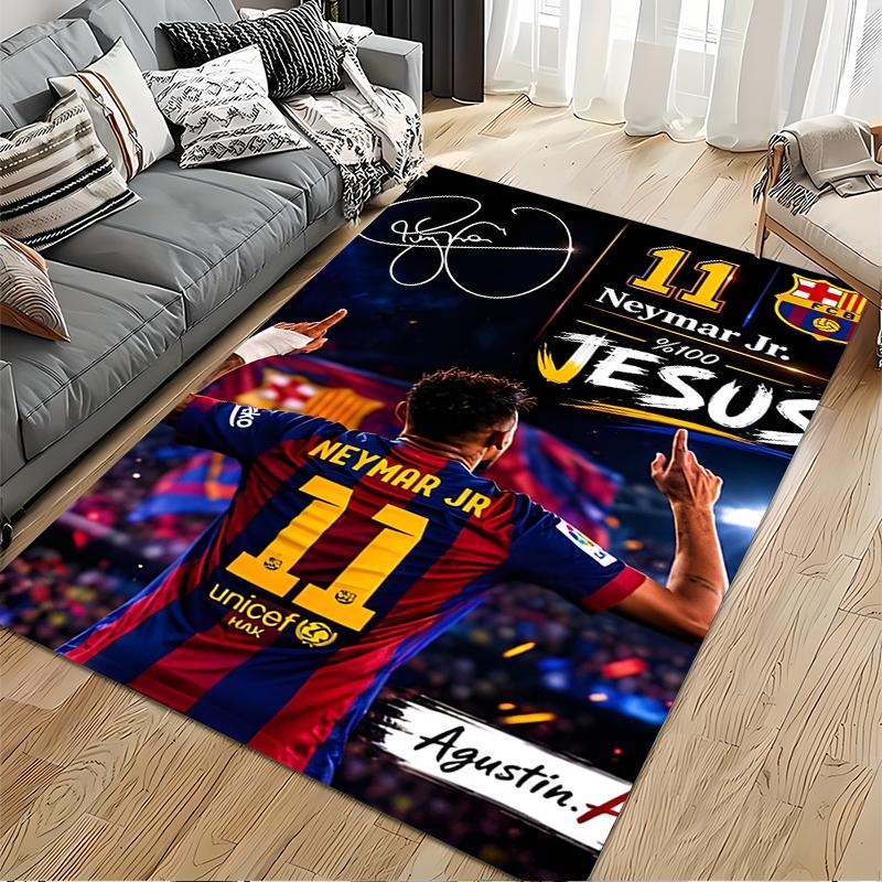 Sports Area Rug, Neymar Jr Barcelona 11 100 Percent Jesus Signature Poster, Fan Cave Decor, Non-Slip Mat