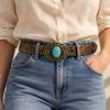 PU Leather Western Cowgirl Belt Retro Floral Embossed Belt Ethnic Waist Belt For Ladies Women