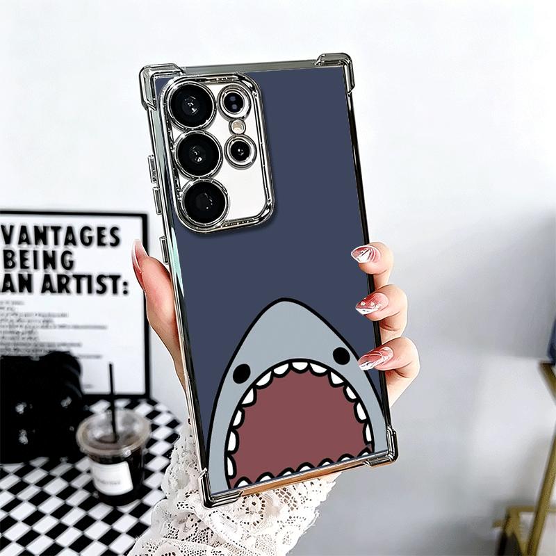 Cartoon Cute Shark Soft Phone Case For Samsung Galaxy S26 Ultra S25 Edge S24 FE S23 Plus S22 S21 + S20 Plating Anti-Fall Fundas