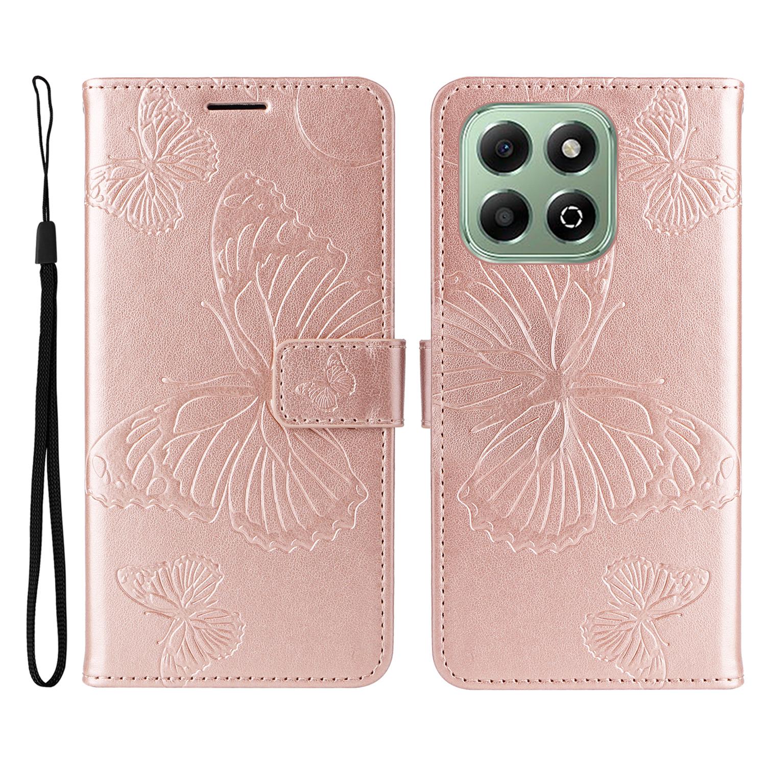 

For Honor X6c 4G/X6a 4G/X6b 4G/X5b/X5b Plus Wallet Case Floral Butterfly Imprinted Leather Phone Cover Stand Rose Gold