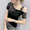 Summer New Design Sexy Fashion Top Small Shirt Off-Shoulder Hot Diamond Hollow Short Sleeve T-Shirt Women
