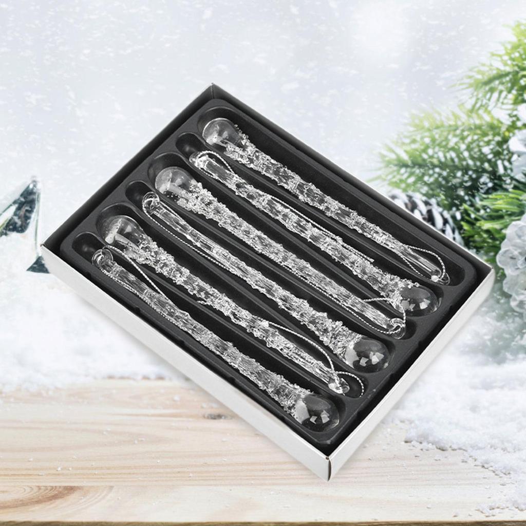 6Pcs Glass Icicle Ornament Xmas Decor Lightweight Hanging Drop Ornaments Christmas Tree Decoration Charm Pendant for Festival