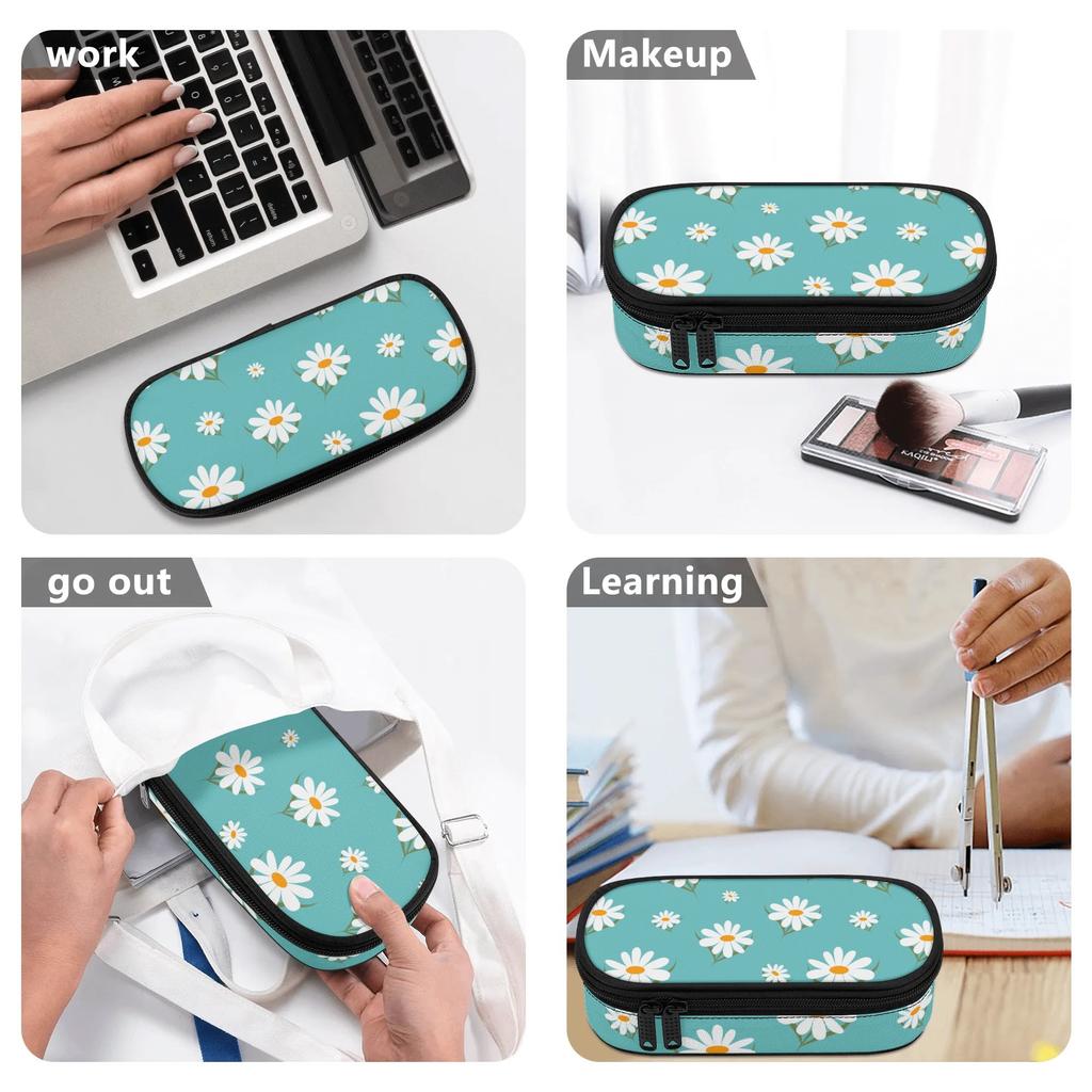 Pencil Bag Compact Shape Durable 300D Polyester Smooth Zipper with Main Compartment Mesh Pocket and Pen Slots for Classroom Use
