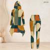 Women Plus Size Two Piece Set Hooded Long Sleeve Geometric Printed High Low Top Fitted Pants