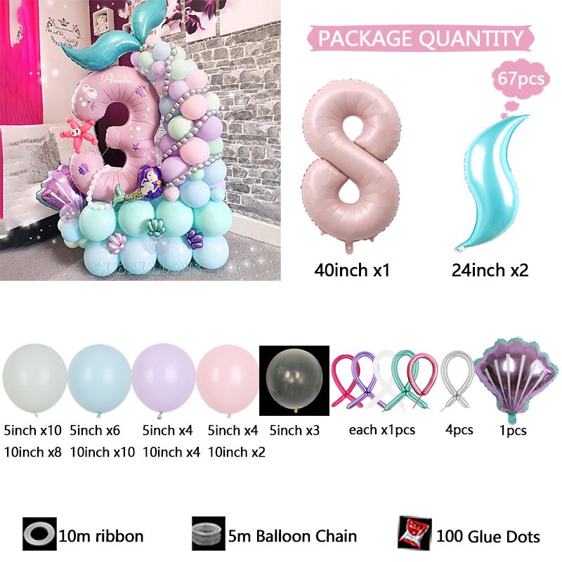67pc/set Ocean Mermaid Fish Tail Digital Aluminum Film Balloon 1-9 suitable for birthday party anniversary graduation season