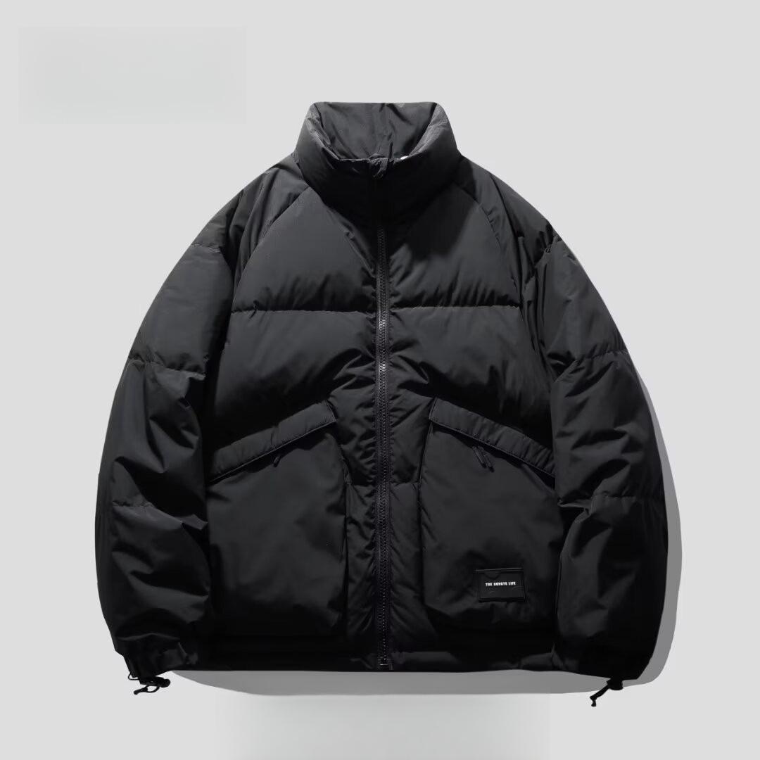 Men s Winter Waterproof Thickened Cotton Puffer Jacket with Stand Collar, Japanese Style 2XL чёрный