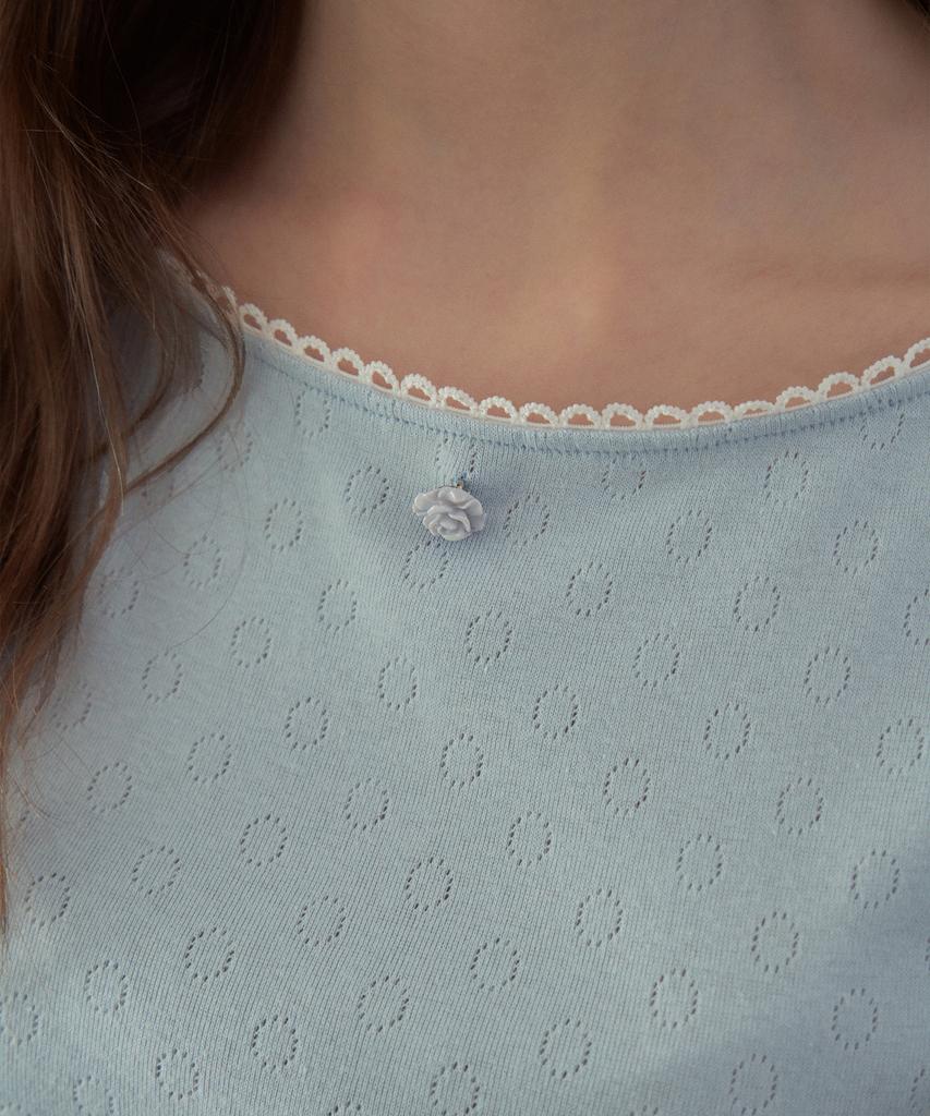 Aueonoseuteljia Bubble Lace Boat Neck T-Shirt_Light Blue(Ob6Tp09)