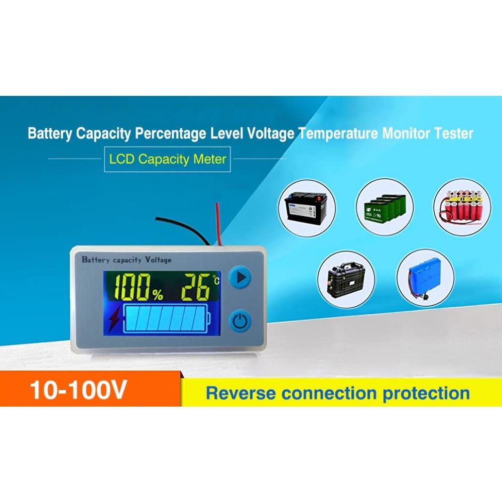 Contor de putere LCD multifuncțional pentru baterii cu plumb acid, contor de tensiune cu afișaj de temperatură, afișaj pentru baterie, afișaj de tensiune, 12V