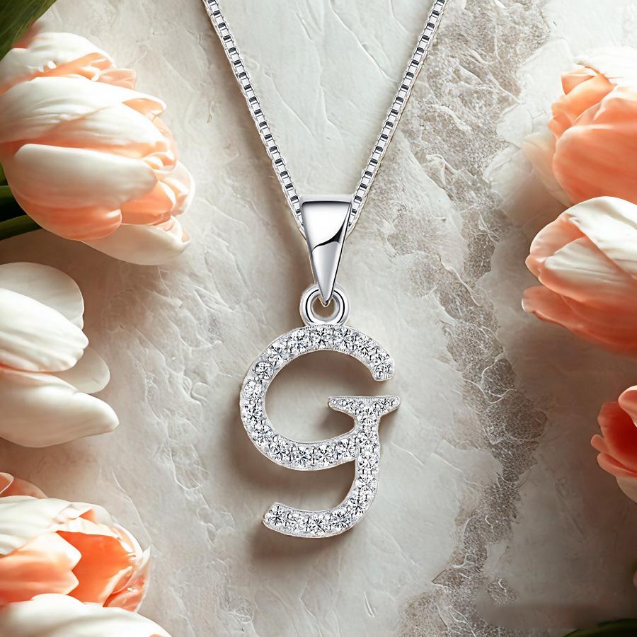 Moissanite G Letter 925 Silver White White Gold Plated Pendant Iced Necklace