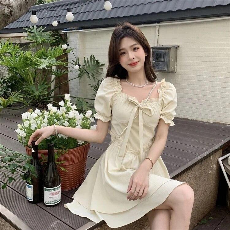 Mini abiti da donna stile francese Hotsweet all-match estetici pantaloncini manica High Street temperamento hipster avanzato estivo quotidiano