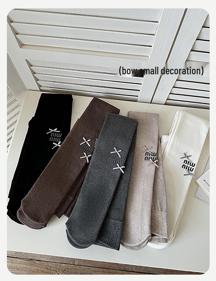 2025 Autumn-Winter Girls' Brushed Letter Leggings: Versatile White Elastic Tights