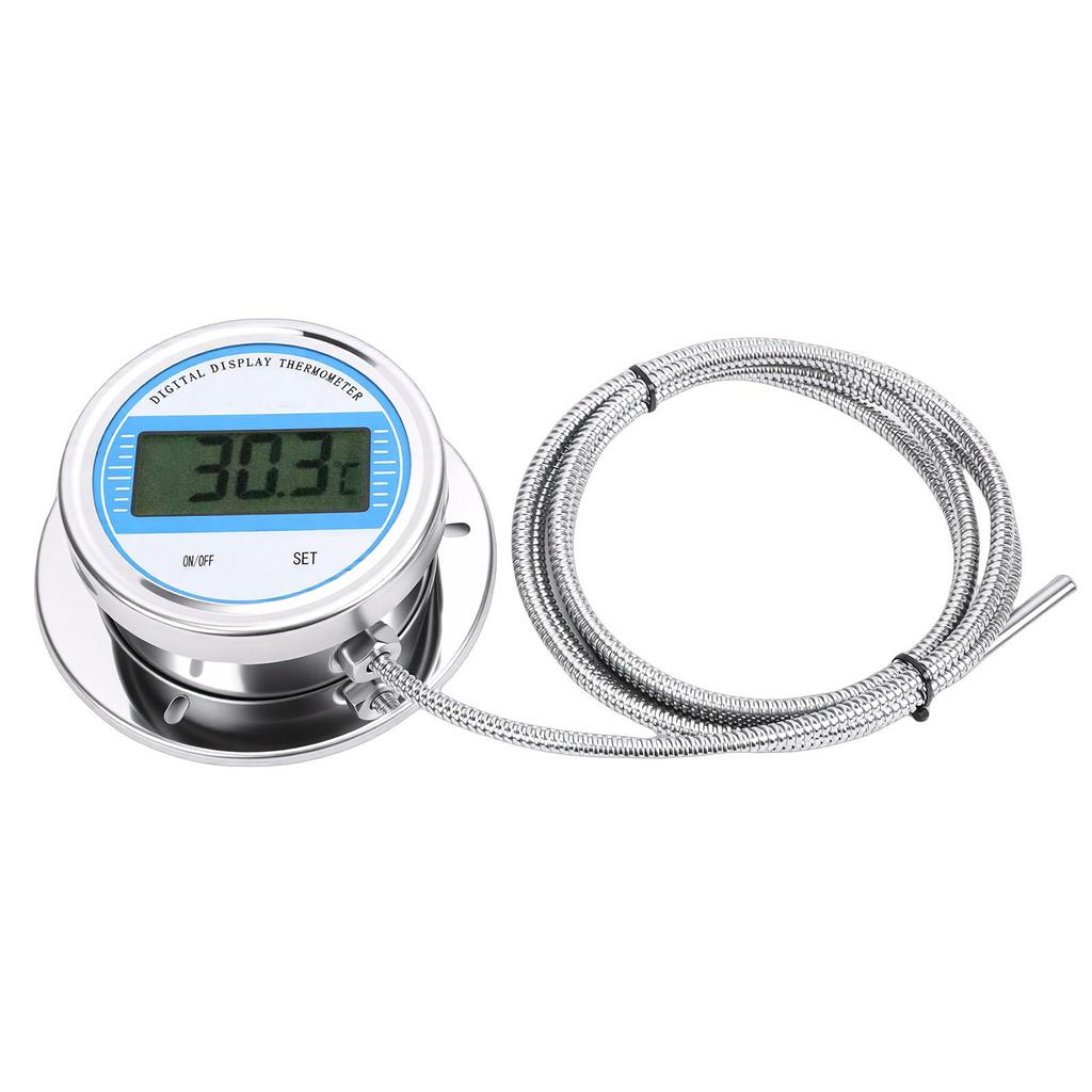 Digital Thermometer with 2M Threaded Probe Stainless Steel Temperature Meter for Cooking Stove Pipe Industrial Use -50 To 200 Celsius