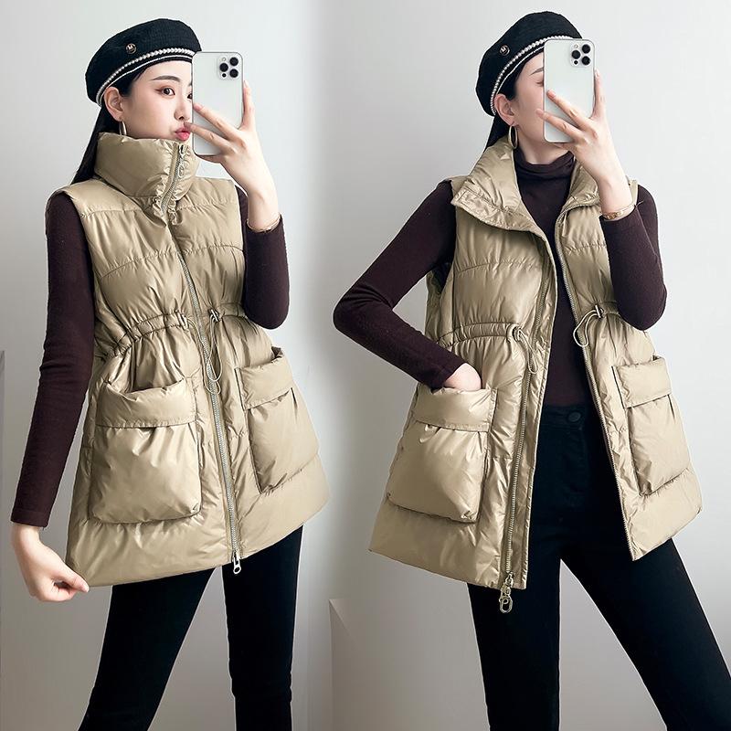 

Осенне-зимняя женская однотонная женская куртка без рукавов с большим карманом и свободной посадкой, с подкладкой на талии